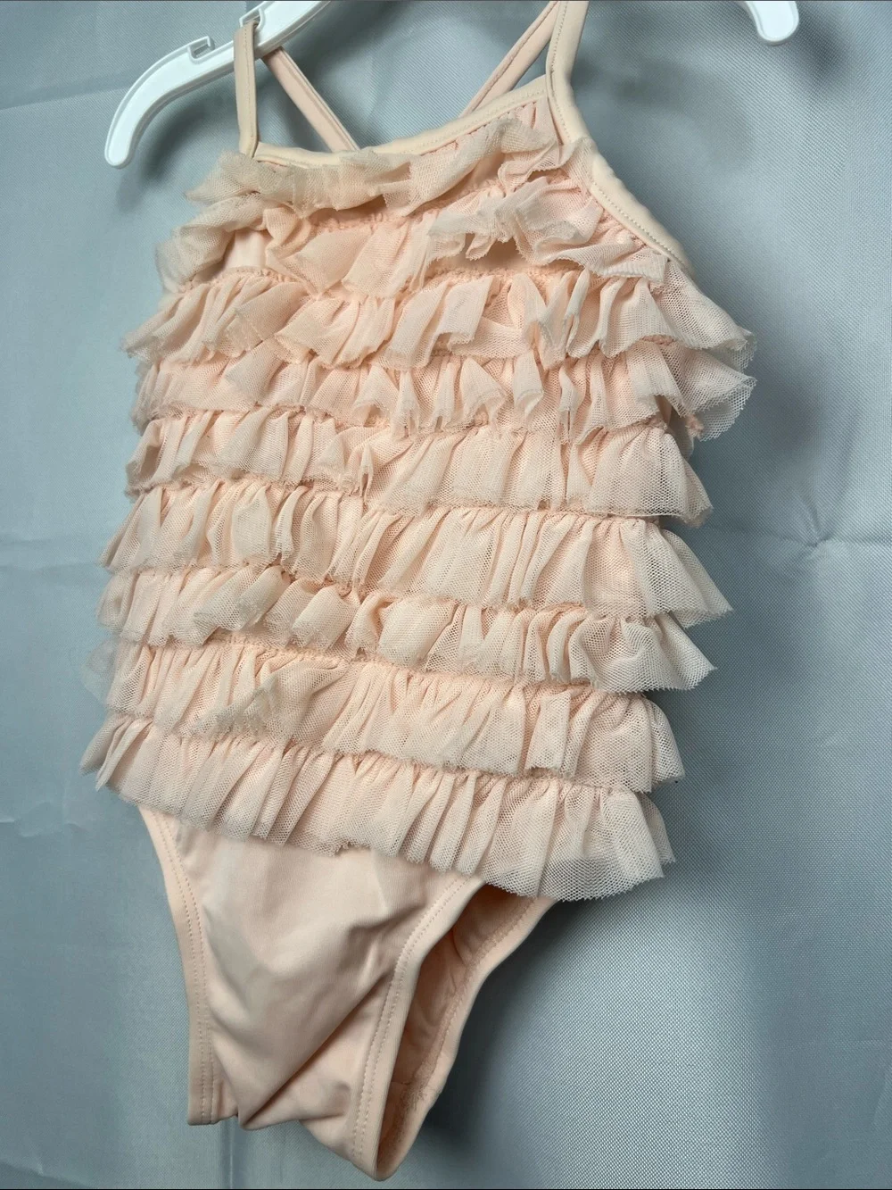 Baby Gap Peach ruffled one piece swimsuit size 6-12 months